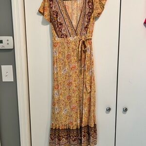 Floral Yellow Wrap Dress